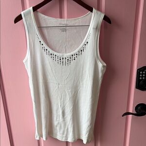 St. John's Bay White Tank Top with Embellishments